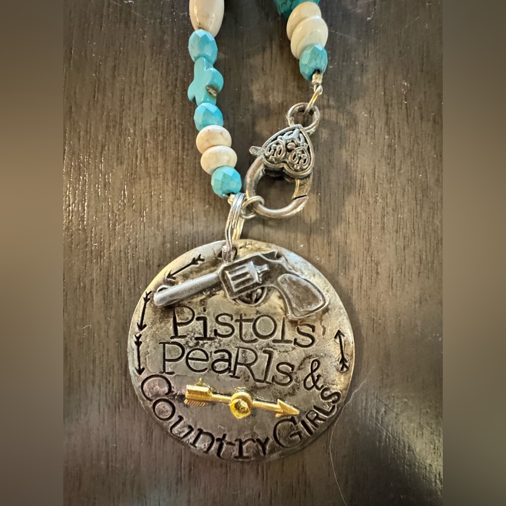 Western Custom Fun Pendant Necklace with Turquoise Beads and White Beads